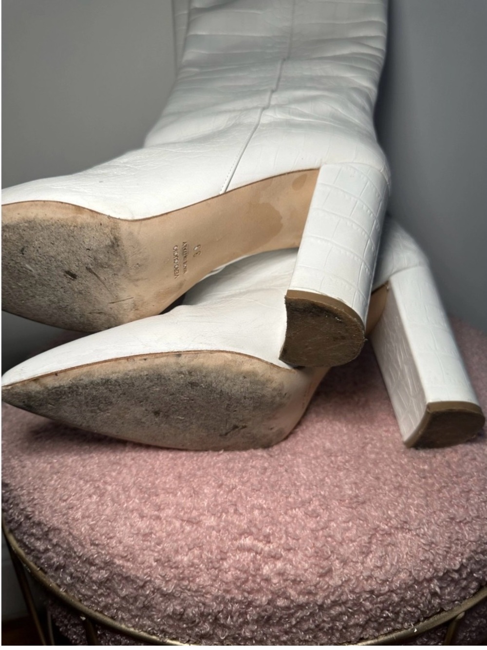 Paris Texas White Croc-Effect Over-the-Knee Block Heel Boots - Picture 4 of 10